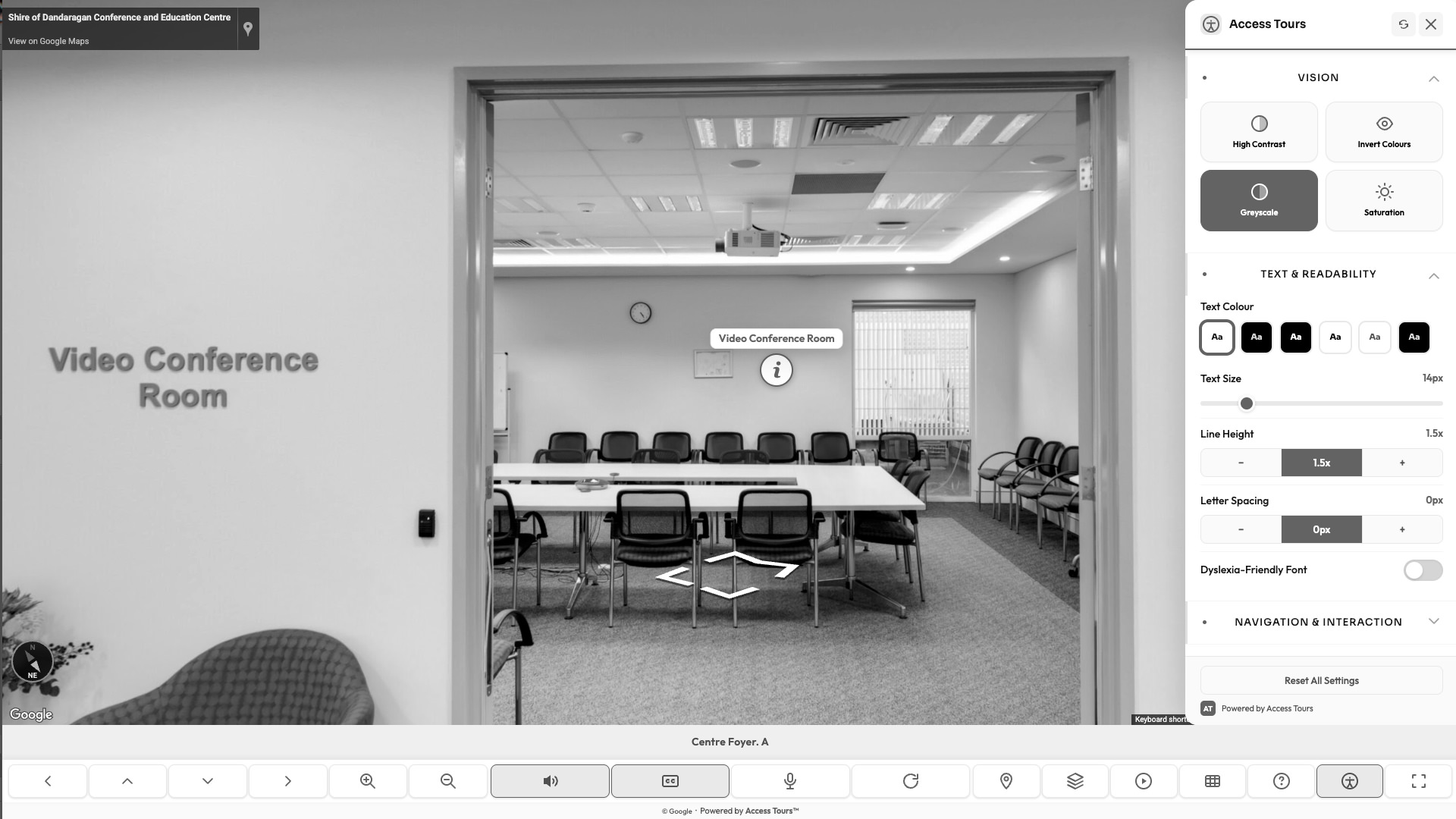 Greyscale vision mode applied to a tour