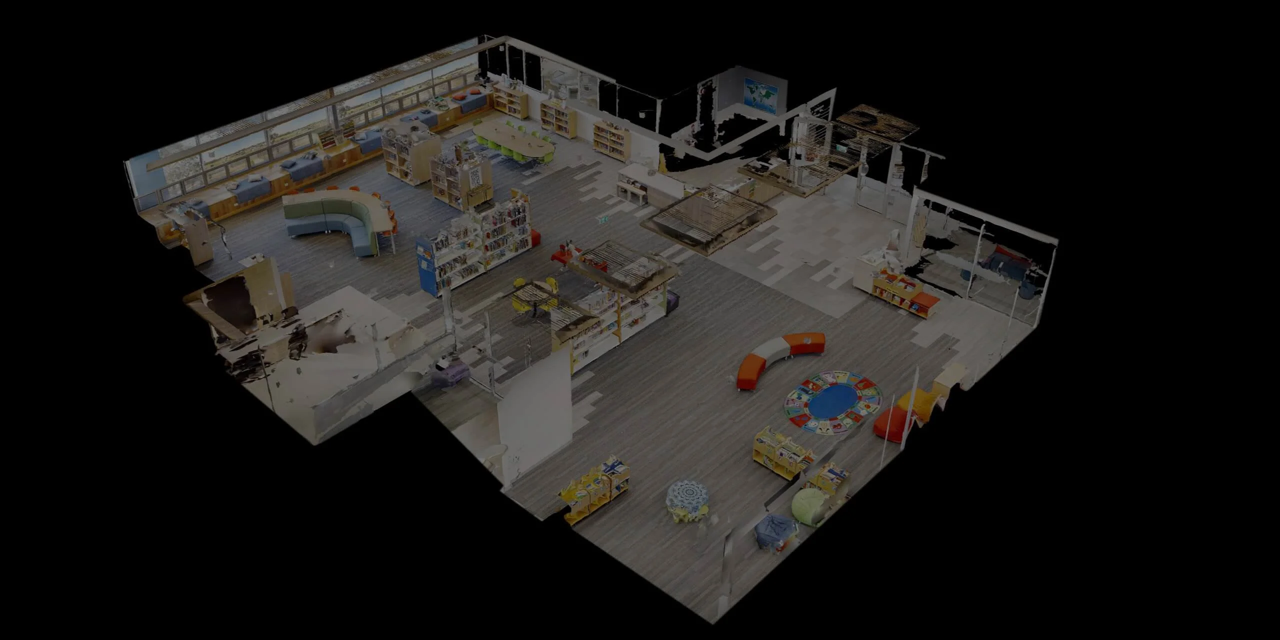 Matterport 3D dollhouse view — interactive floor plan of a commercial space
